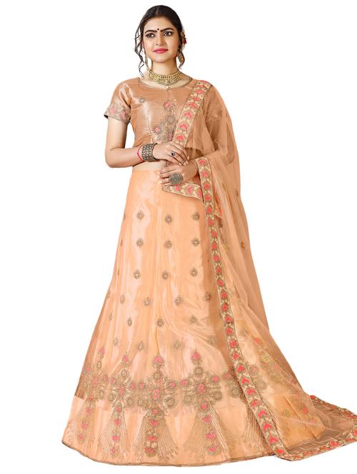 embroidered a-line semi-stitched lehenga - 17379960 - Very Small Image - 1