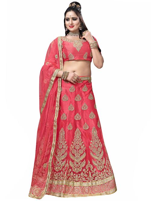 embroidered a-line semi-stitched lehenga - 17379970 - Very Small Image - 1