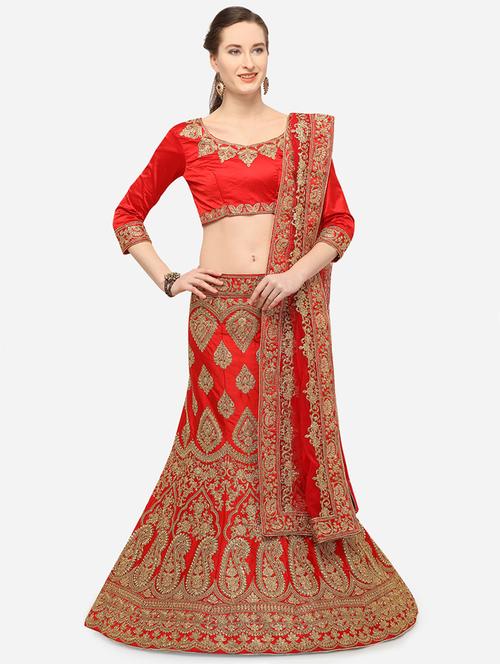 embroidered a-line semi-stitched lehenga - 17379976 - Very Small Image - 1