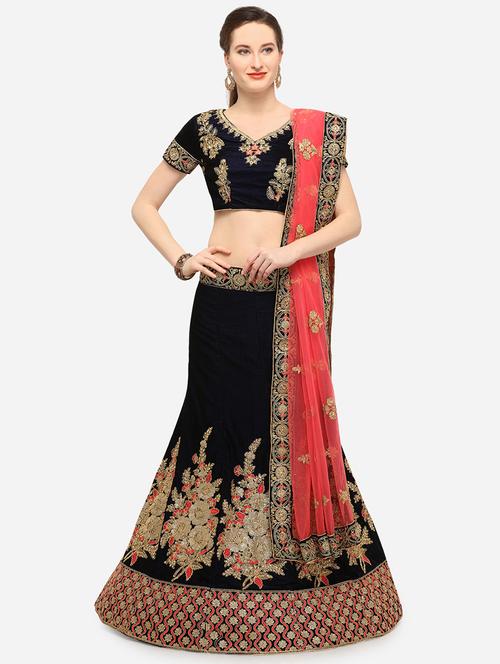 embroidered a-line semi-stitched lehenga - 17379977 - Very Small Image - 1