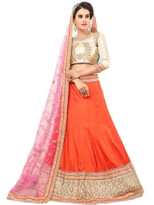embroidered a-line semi-stitched lehenga - 17379985 - Very Small Image - 1