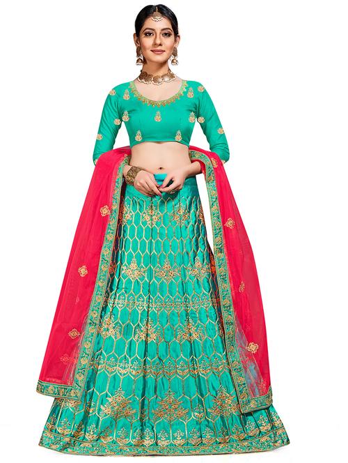 embroidered a-line semi-stitched lehenga - 17379990 - Very Small Image - 1