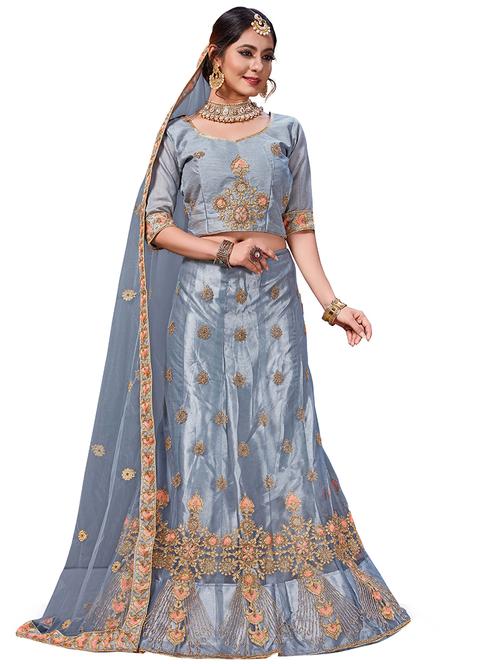 embroidered a-line semi-stitched lehenga - 17379991 - Very Small Image - 1
