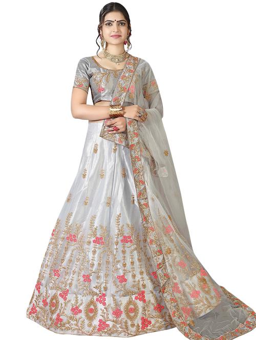 embroidered a-line semi-stitched lehenga - 17379996 - Very Small Image - 1