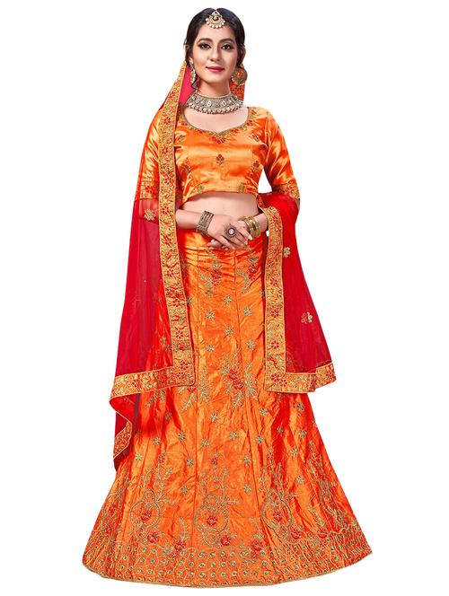 embroidered a-line semi-stitched lehenga - 17380002 - Very Small Image - 1