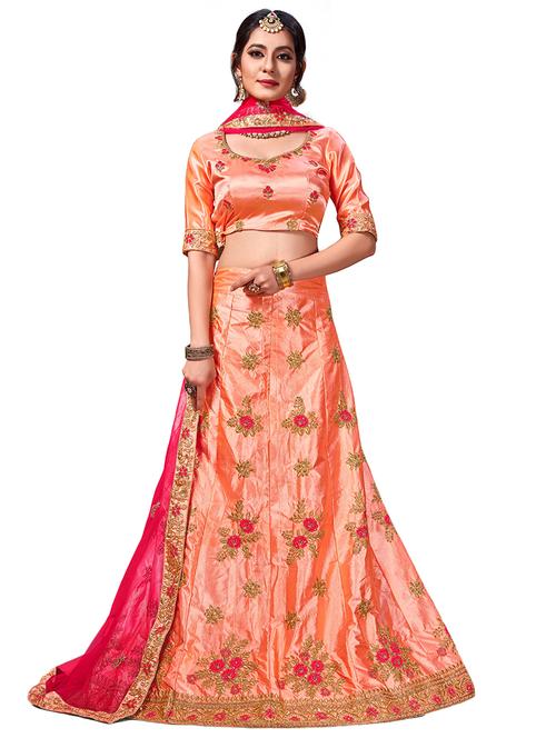 embroidered a-line semi-stitched lehenga - 17380007 - Very Small Image - 1