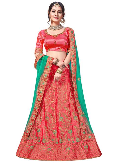 embroidered a-line semi-stitched lehenga - 17380009 - Very Small Image - 1