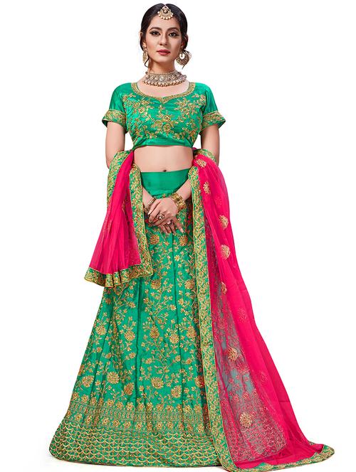 embroidered a-line semi-stitched lehenga - 17380017 - Very Small Image - 1