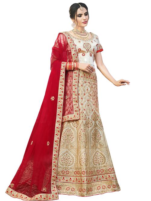 embroidered a-line semi-stitched lehenga - 17380018 - Very Small Image - 1