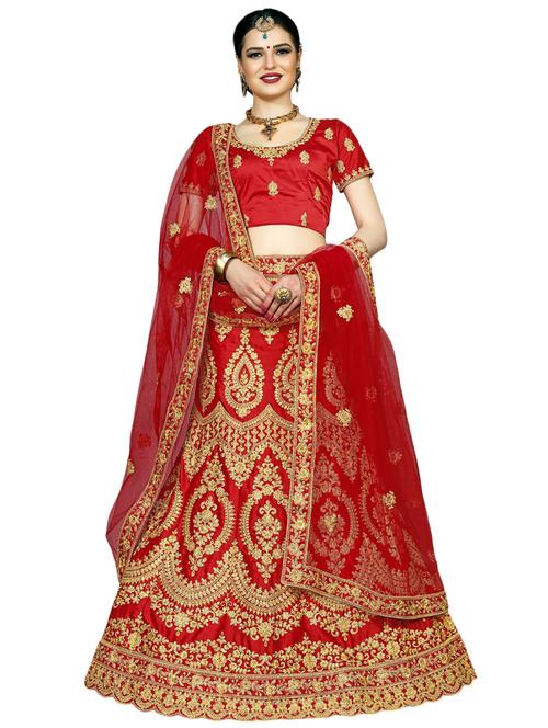 embroidered a-line semi-stitched lehenga - 17380019 - Very Small Image - 1