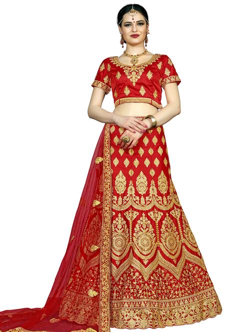 embroidered a-line semi-stitched lehenga - 17380020 - Very Small Image - 1