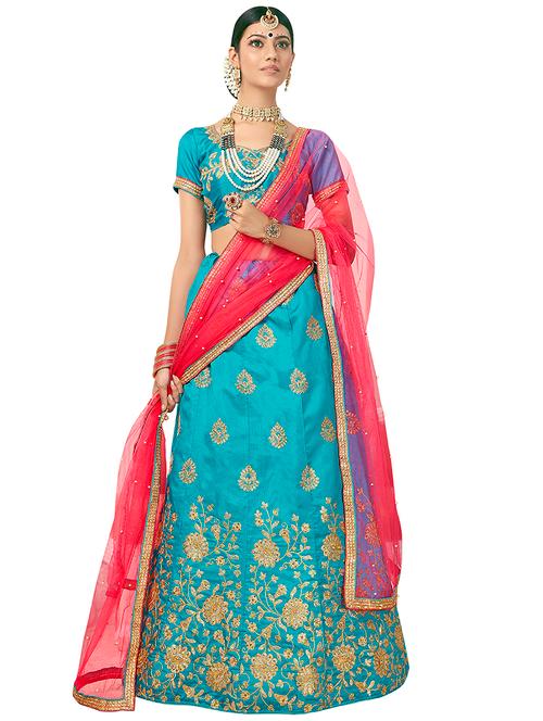 embroidered a-line semi-stitched lehenga - 17380023 - Very Small Image - 1