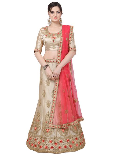 embroidered a-line semi-stitched lehenga - 17380024 - Very Small Image - 1