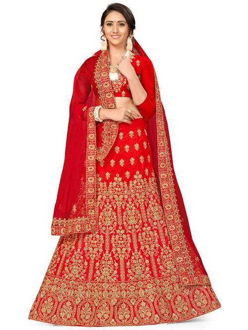 embroidered a-line semi-stitched lehenga - 17380028 - Very Small Image - 1