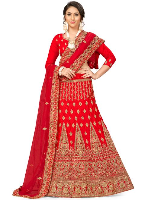 embroidered a-line semi-stitched lehenga - 17380031 - Very Small Image - 1
