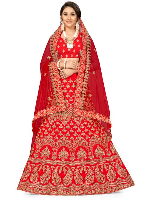 embroidered a-line semi-stitched lehenga - 17380033 - Very Small Image - 1