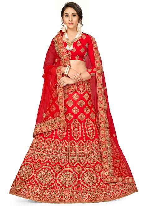 embroidered a-line semi-stitched lehenga - 17380034 - Very Small Image - 1