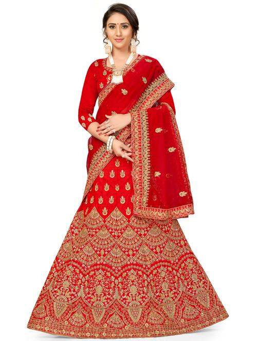 embroidered a-line semi-stitched lehenga - 17380035 - Very Small Image - 1