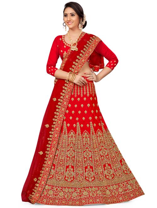 embroidered a-line semi-stitched lehenga - 17380036 - Very Small Image - 1