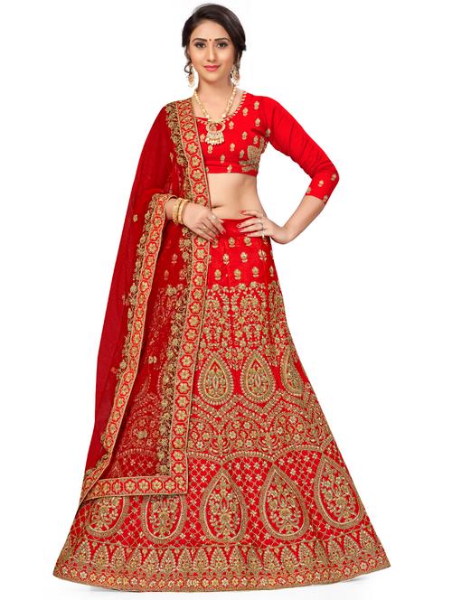 embroidered a-line semi-stitched lehenga - 17380037 - Very Small Image - 1