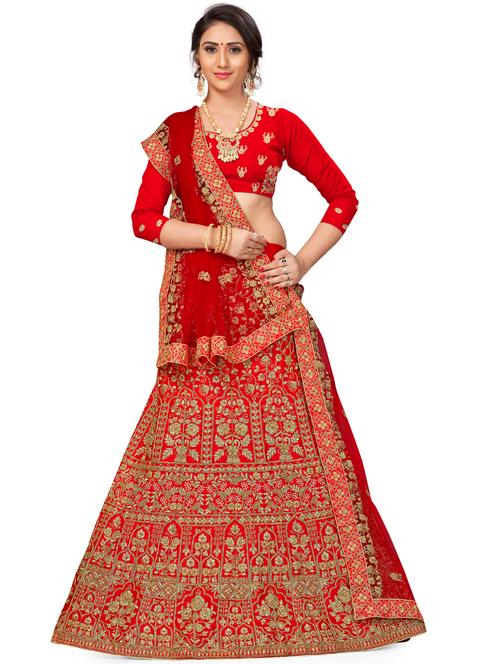 embroidered a-line semi-stitched lehenga - 17380038 - Very Small Image - 1