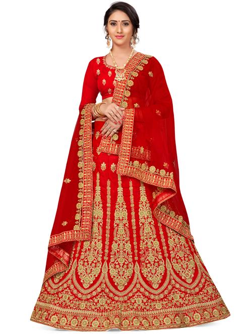 embroidered a-line semi-stitched lehenga - 17380039 - Very Small Image - 1