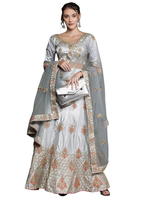 embroidered a-line semi-stitched lehenga - 17380047 - Very Small Image - 1