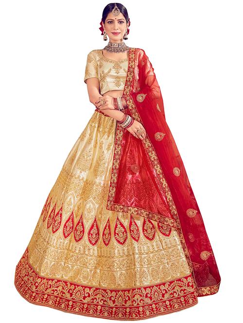 embroidered a-line semi-stitched lehenga - 17380051 - Very Small Image - 1
