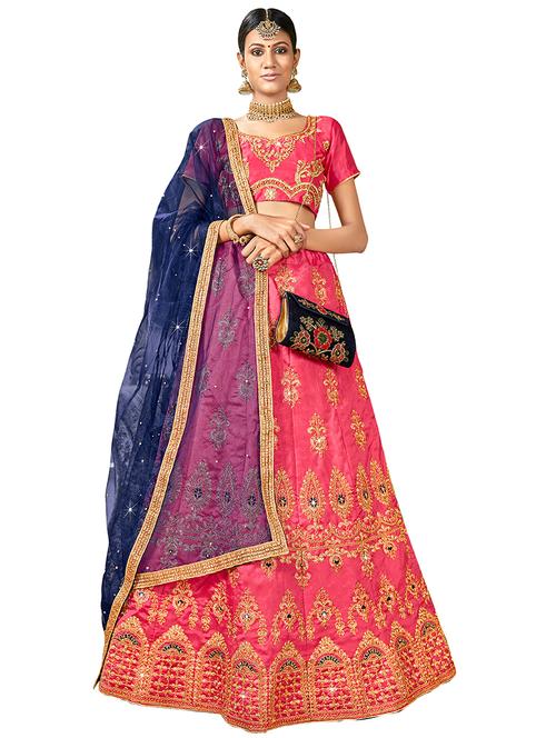 embroidered a-line semi-stitched lehenga - 17380067 - Very Small Image - 1