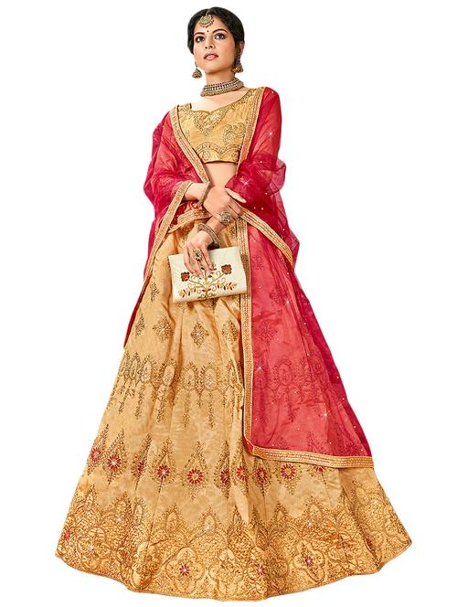 embroidered a-line semi-stitched lehenga - 17380069 - Very Small Image - 1