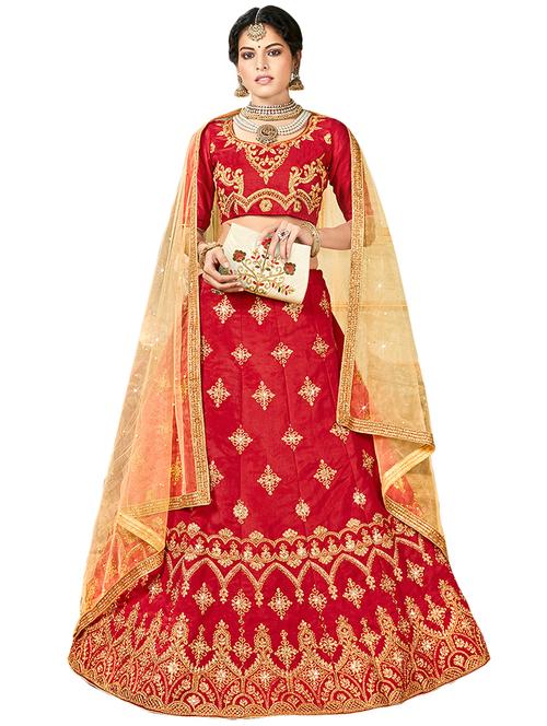 embroidered a-line semi-stitched lehenga - 17380072 - Very Small Image - 1