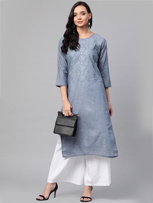 embroidered straight kurta - 17380788 - Very Small Image - 1