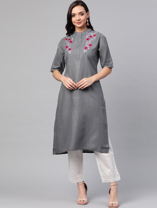 embroidered straight kurta - 17380796 - Very Small Image - 1