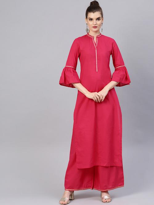 lace detailed solid kurta palazzo set - 17380813 - Very Small Image - 1