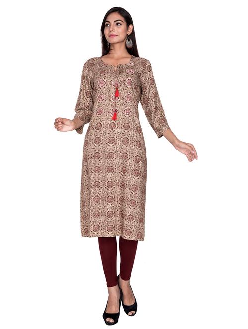 floral mirror work straight kurta - 17381050 - Very Small Image - 1