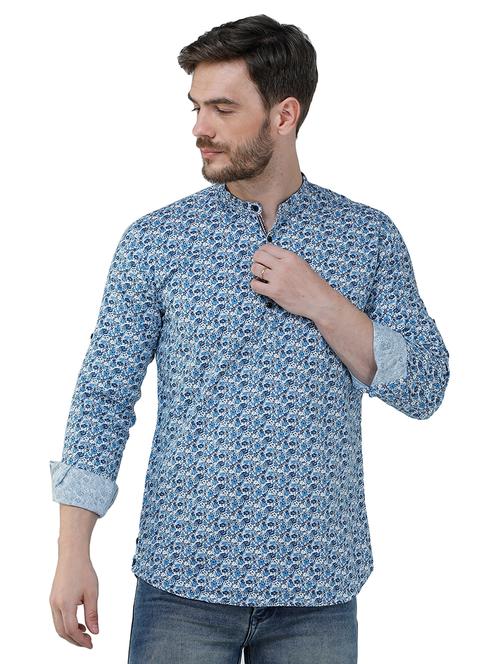 light blue floral print short kurta - 17381242 - Very Small Image - 1
