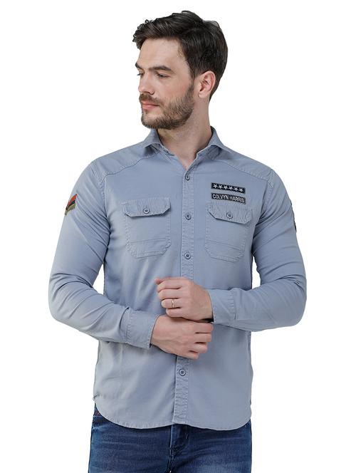grey solid casual shirt - 17381248 - Very Small Image - 1