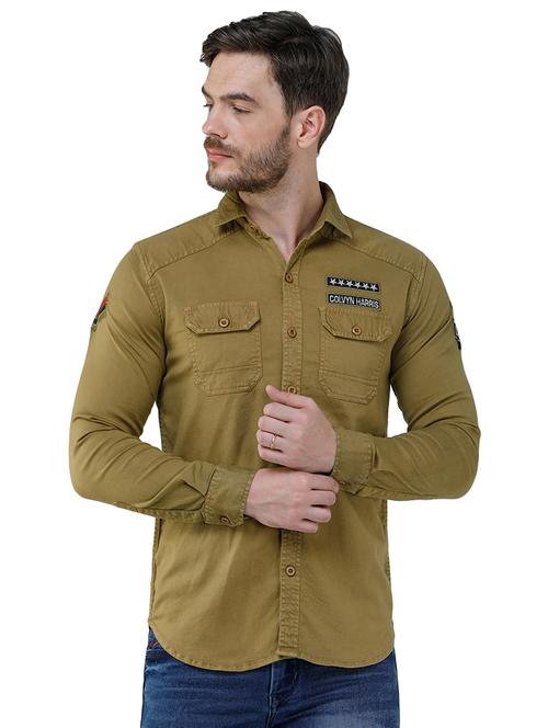 olive green solid casual shirt - 17381250 - Very Small Image - 1