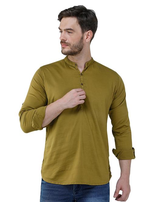 olive green solid short kurta - 17381252 - Very Small Image - 1
