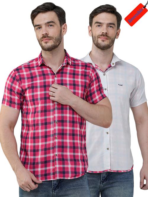 pink checkered reversible casual shirt - 17381266 - Very Small Image - 1