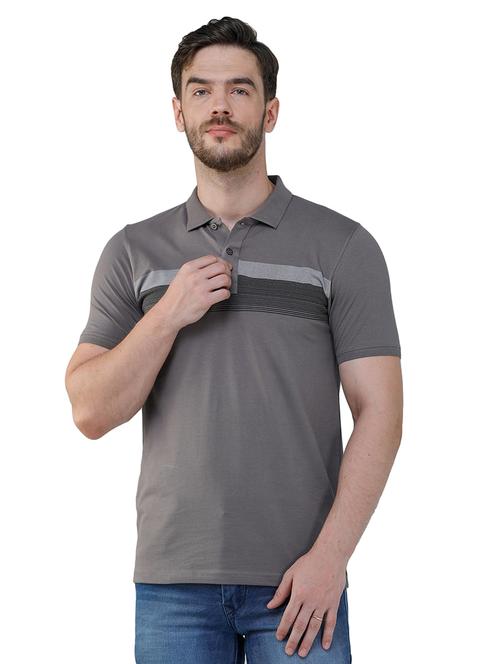 grey striped collared t-shirt - 17381270 - Very Small Image - 1