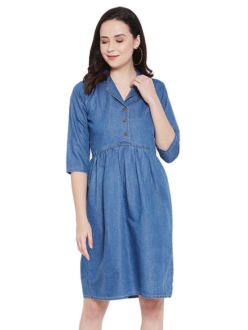 shirt collar button detail a-line dress - 17381908 - Very Small Image - 1