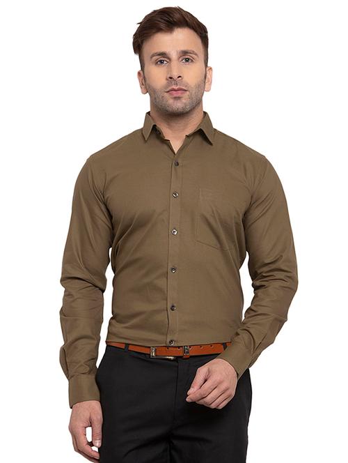 olive green solid formal shirt - 17381968 - Very Small Image - 1