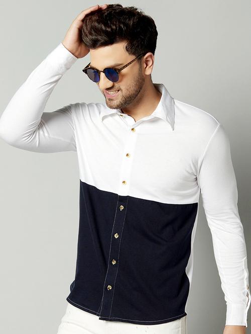 white color block casual shirt - 17383246 - Very Small Image - 1