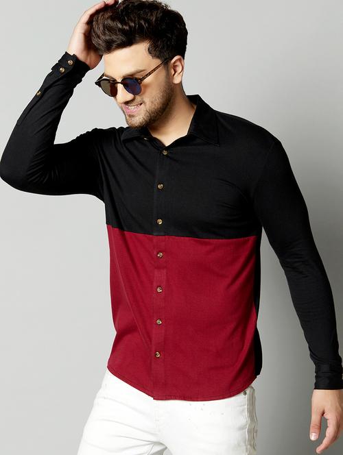 black color block casual shirt - 17383247 - Very Small Image - 1