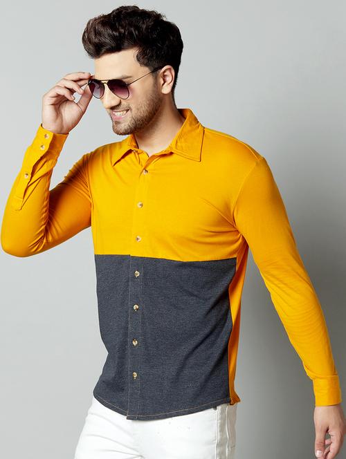 mustard color block casual shirt - 17383248 - Very Small Image - 1