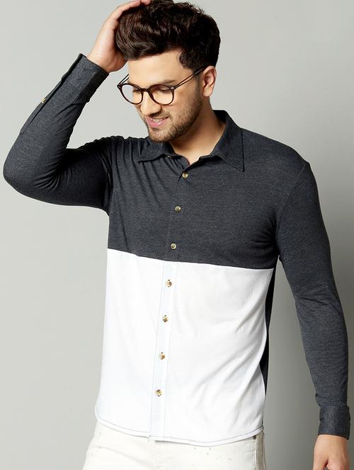 grey color block casual shirt - 17383250 - Very Small Image - 1