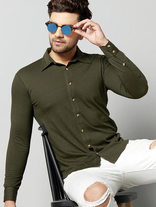 olive green solid casual shirt - 17383255 - Very Small Image - 1