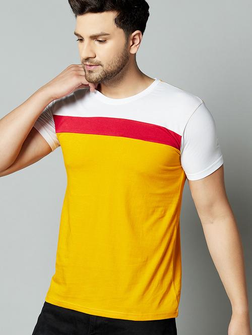yellow color block cut & sew t-shirt - 17383326 - Very Small Image - 1