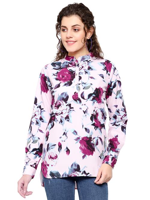 mandarin neck floral shirt - 17383632 - Very Small Image - 1